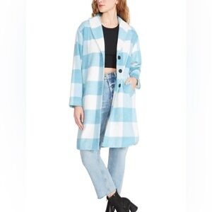BB Dakota BERRIES AND CREAM BUFFALO CHECK COAT IN PALE BLUE CHECK Size L